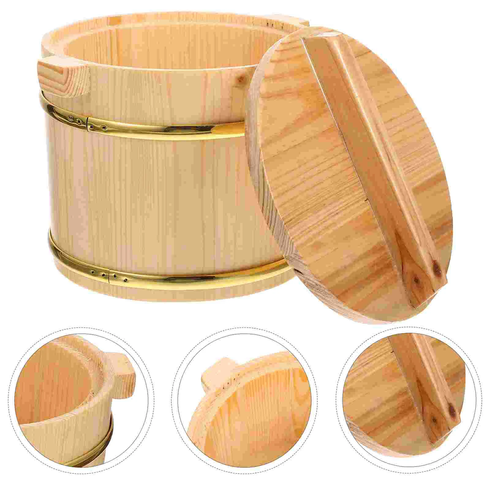 

Rice Sushi Bucket Bowl Steamer Tub Wood Wooden Mixing Plate Set Container Japanese Oke Basket Cooked Serving Storage Hangiri
