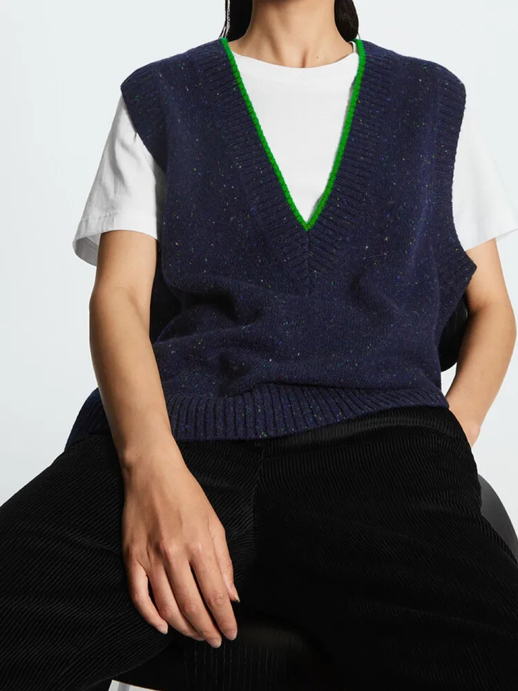 

Women's Striped Vest V-neck Sleeveless Wool Streetwear Autumn Winter Sweater