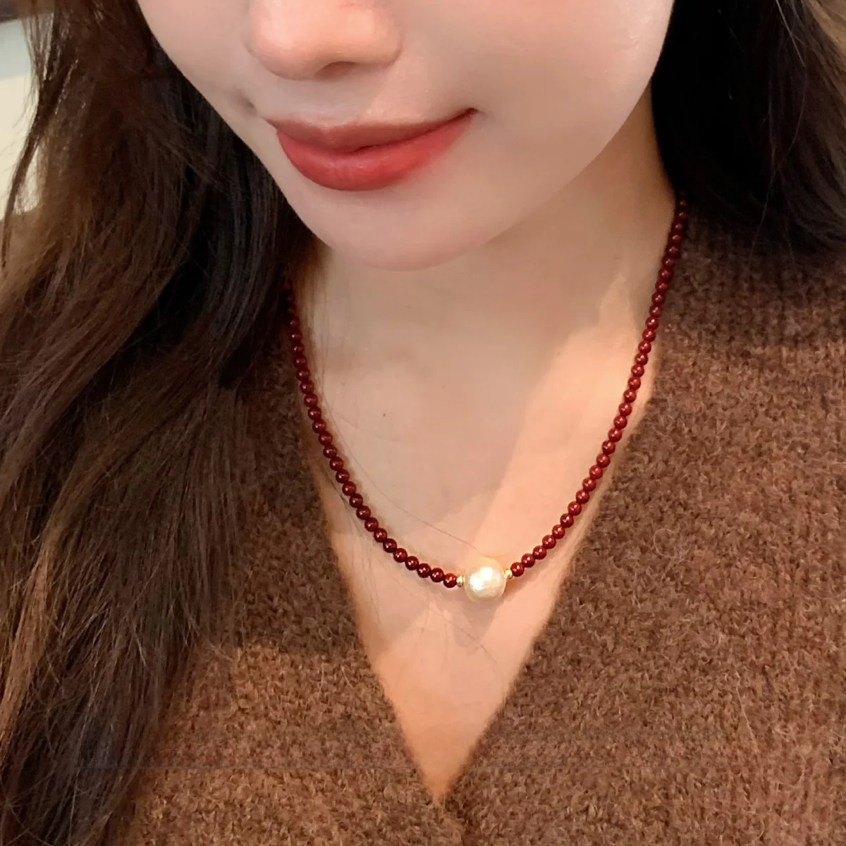 एक Wan Ретро Белый Ангора Красное Ожерелье Из Бисера Осенне-Зимнее Жемчужное