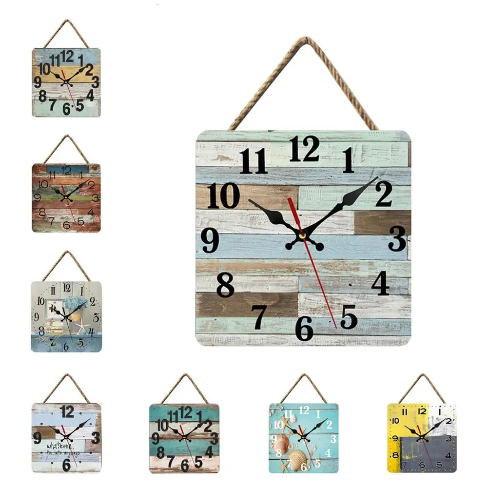 

10 Inch Wooden Wall Clock Creative Retro Square Silent Hanging Clocks For Bedroom Room Decor Timepiece Modern Home Decoration