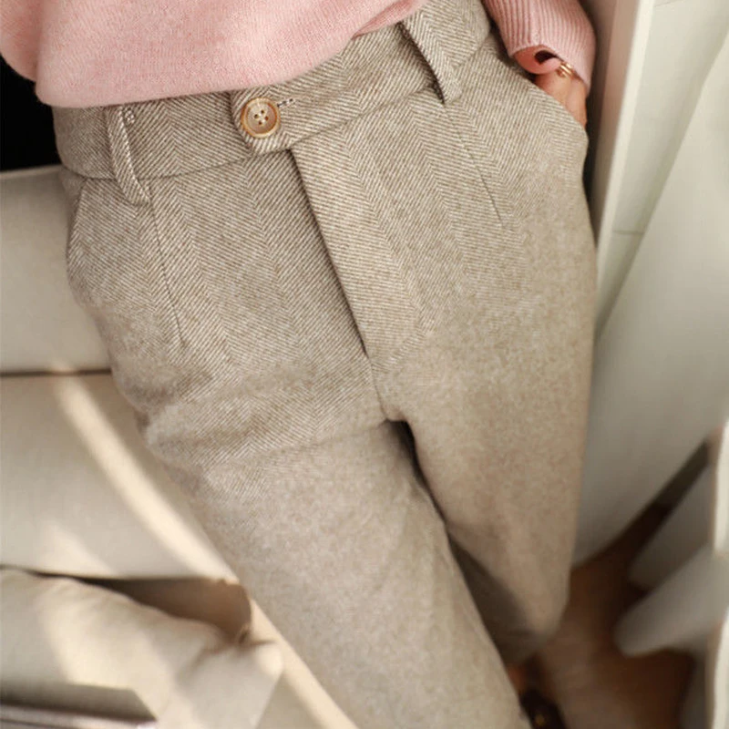 

Брюки-султанки женские шерстяные, повседневные элегантные офисные брюки-Капри с высокой талией, стиль OL, 24538