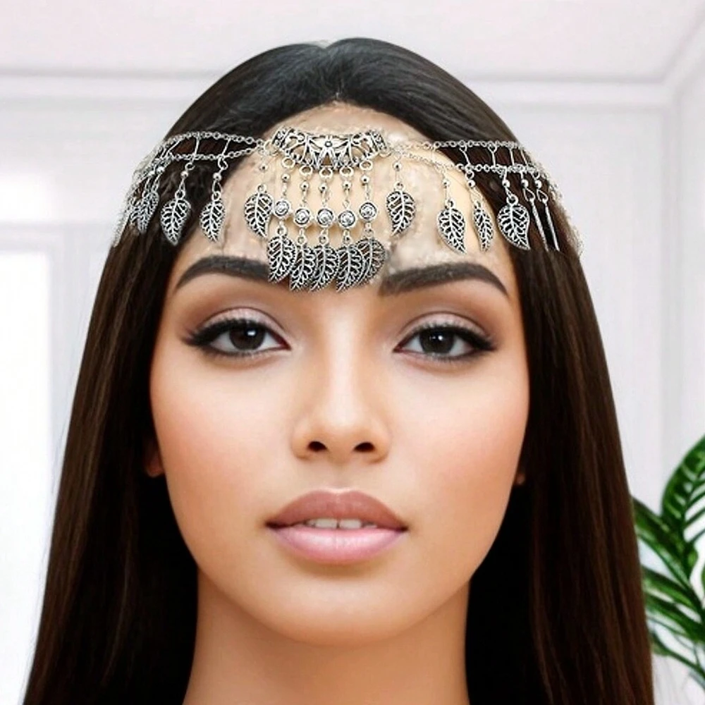 Индийский этнический головной убор винтажный античный серебряный цвет сплав с