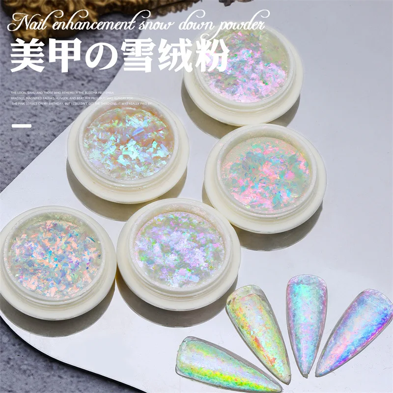 

1 Jar Aurora Iridescent Opal Nail Glitters Reflective Edelweiss Ice Snow Flakes Mermaid DIY Gel Polish Pigment Accessory */0.2g*
