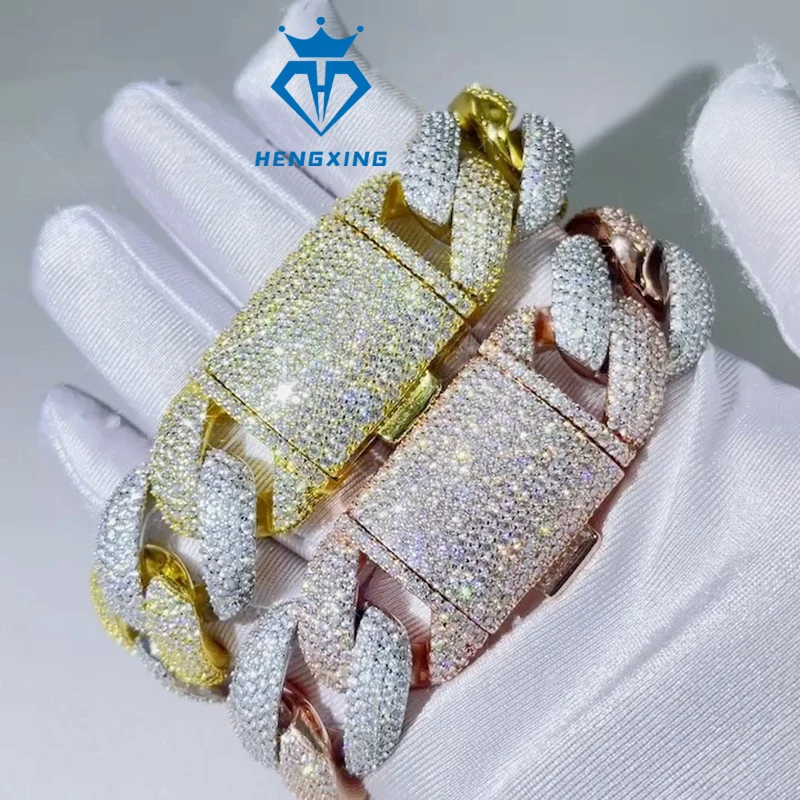 Браслеты-цепочки мужские из серебра 925 пробы с муассанитом 15 мм