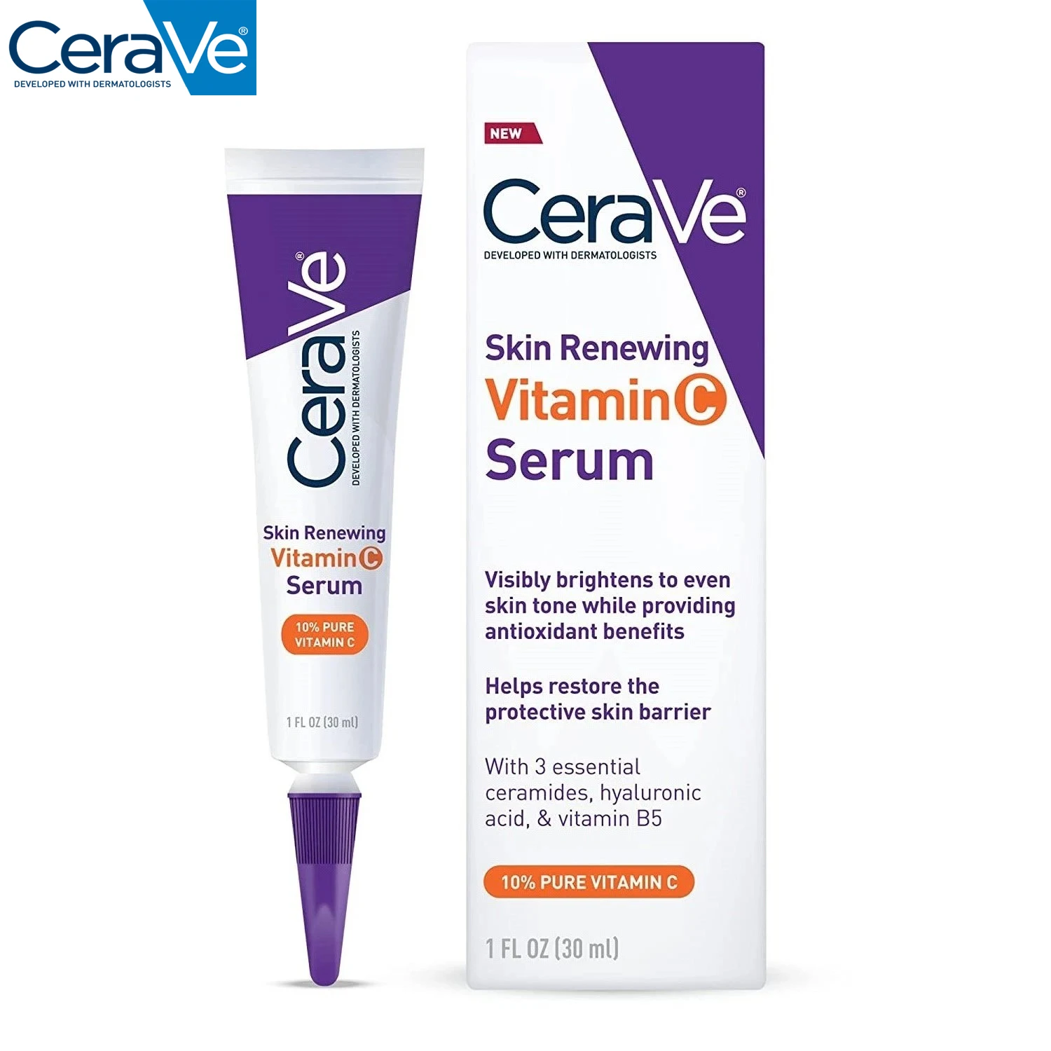

CeraVe Vitamin C Serum With Hyaluronic Acid Organic Anti-Aging Brighten Tone Repair Skin Barrier Moisturizing for Skin Type