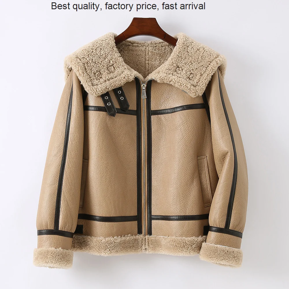 

High quality luxury brand Lady Leather Jackets Shearing Lamb Fur Coats Genuine Sheepskin Biker Overcoats 2023 New Winter Warm Fa