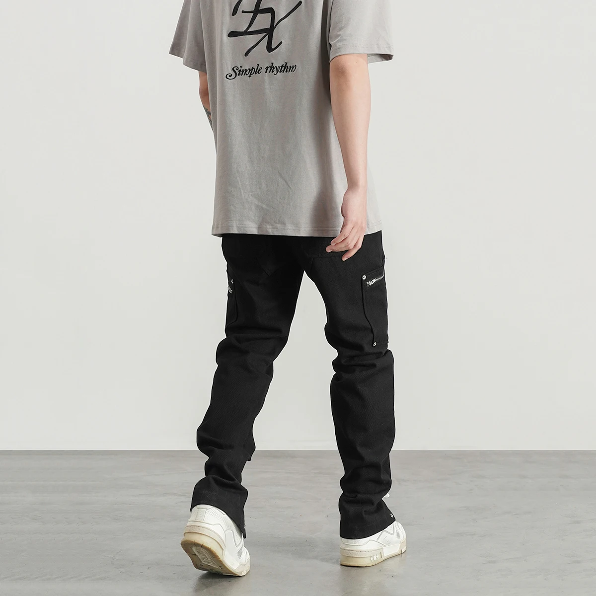 Men Jeans High Street Pocket Zipper Tooling Jeans Men's Hip-hop Casual Black Slim Pants Ins Hot Sale Boyfriend Jeans Full Length