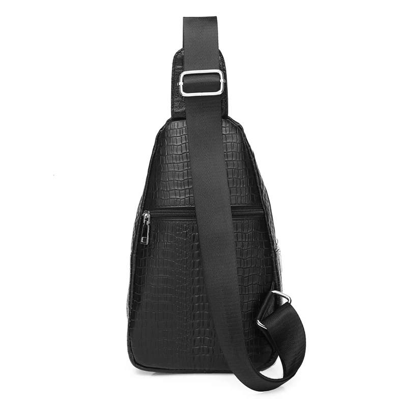 SCHLATUM 100% Genuine Leather Sport Casual Crossbody Bag  for Men Men's Chest Bag Black Crocodile Pattern Shoulder Bag