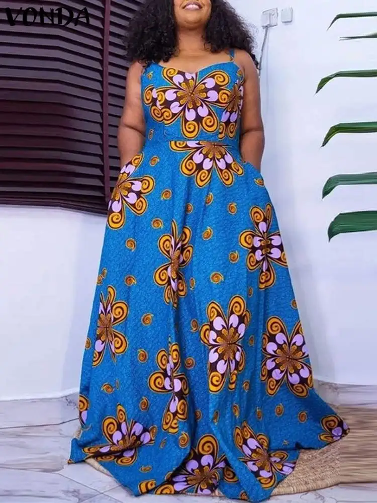 

Модное платье-макси VONDA в стиле оверсайз без рукавов с цветочным принтом, Женская плиссированная вечерняя туника трапециевидного силуэта, п...
