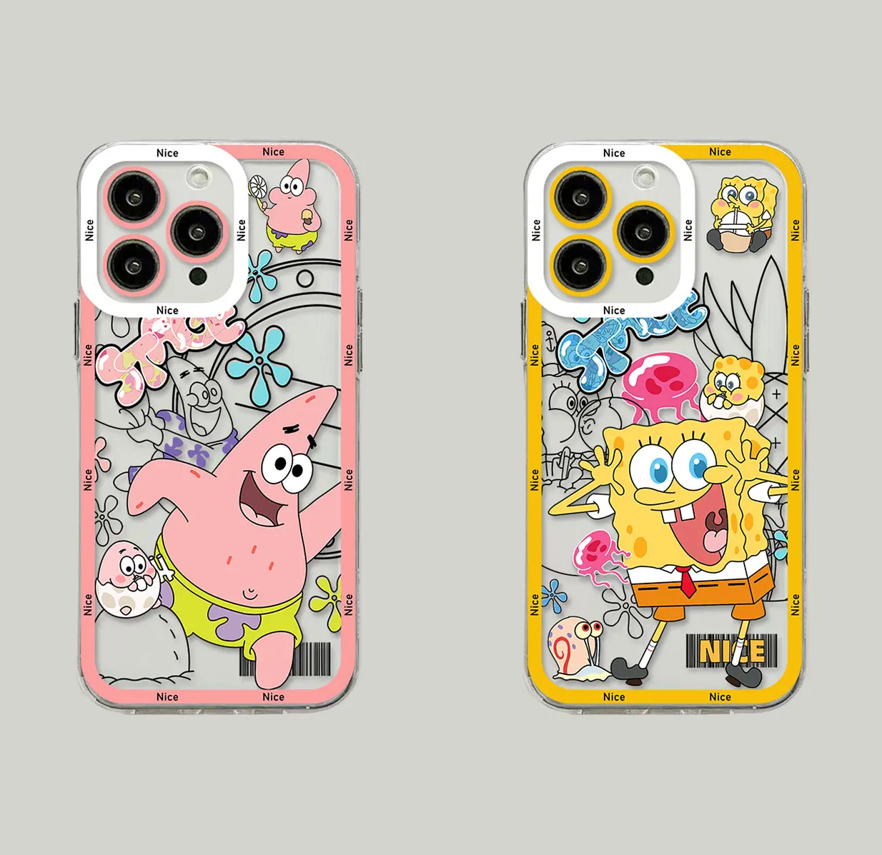 

Cartoon Cute SpongeBob Patrick Star Phone Case For iPhone 14 13 12 Mini 11 Pro Max X XR XS 7 8 SE 2020 Plus Transparent Cover