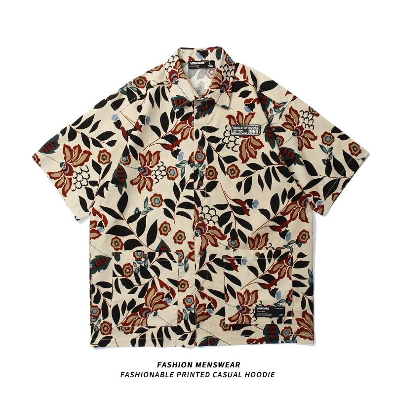 Large American Vintage Printed Short Sleeve Shirt Hip Hop Casual Shirt for Men and Women