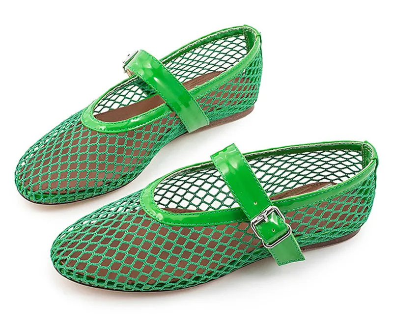 Балетки женские кожаные в сеточку сетчатые с пряжкой плоская подошва Мокасины