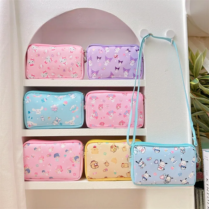

Sanrio Kuromi Hello Kitty Shoulder Bag Kawaii My Melody Cartoon Pu Double Layer Portable Coin Purse Cute Messenger Bag Gift