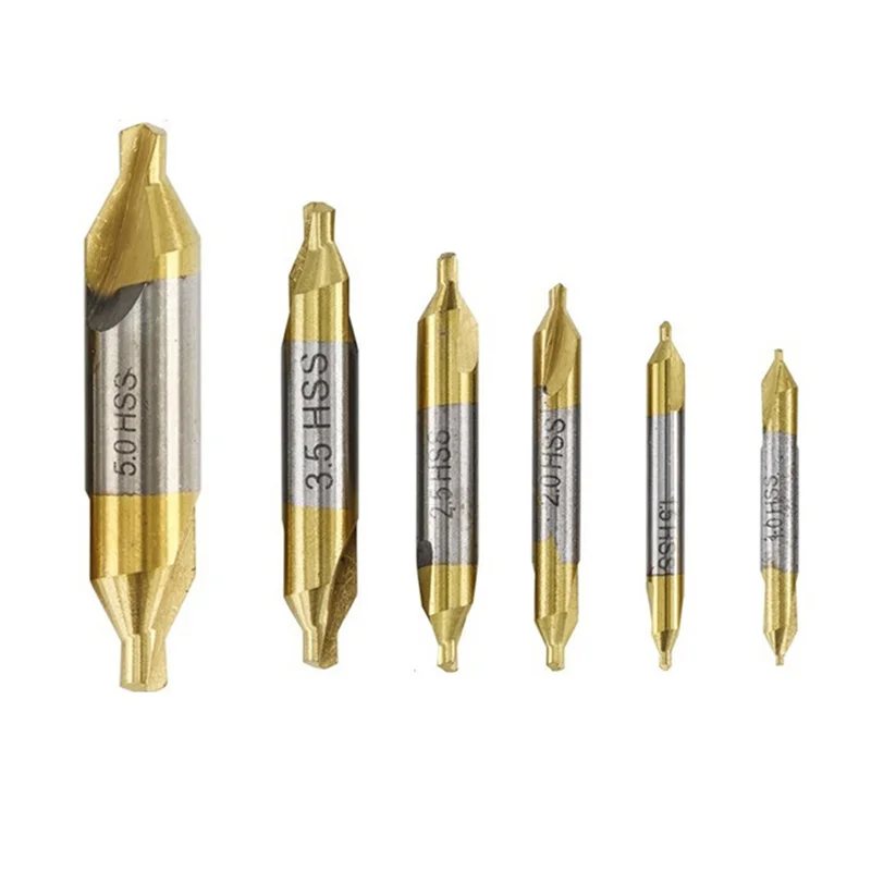 

6Pcs 1.0-5.0Mm Hss Tin Coated Center Drill Bit Set Metalworking Hole Drill Hole Cutter 60 Degrees Combined Drill Bit