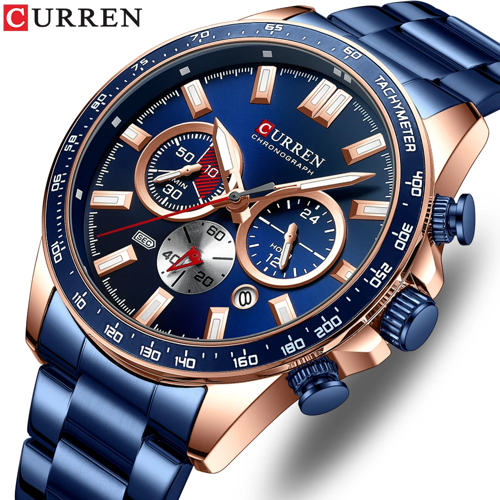 

CURREN New Sports Chronograph Stainless Steel Band Watches Fashion Brand Quartz Men's Wristwatches with Luminous Hands 8418