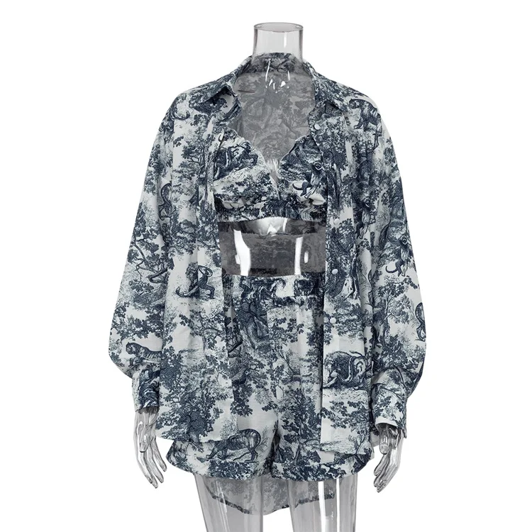 Новинка 2024 женская рубашка шорты на бретельках с китайским чернильным принтом