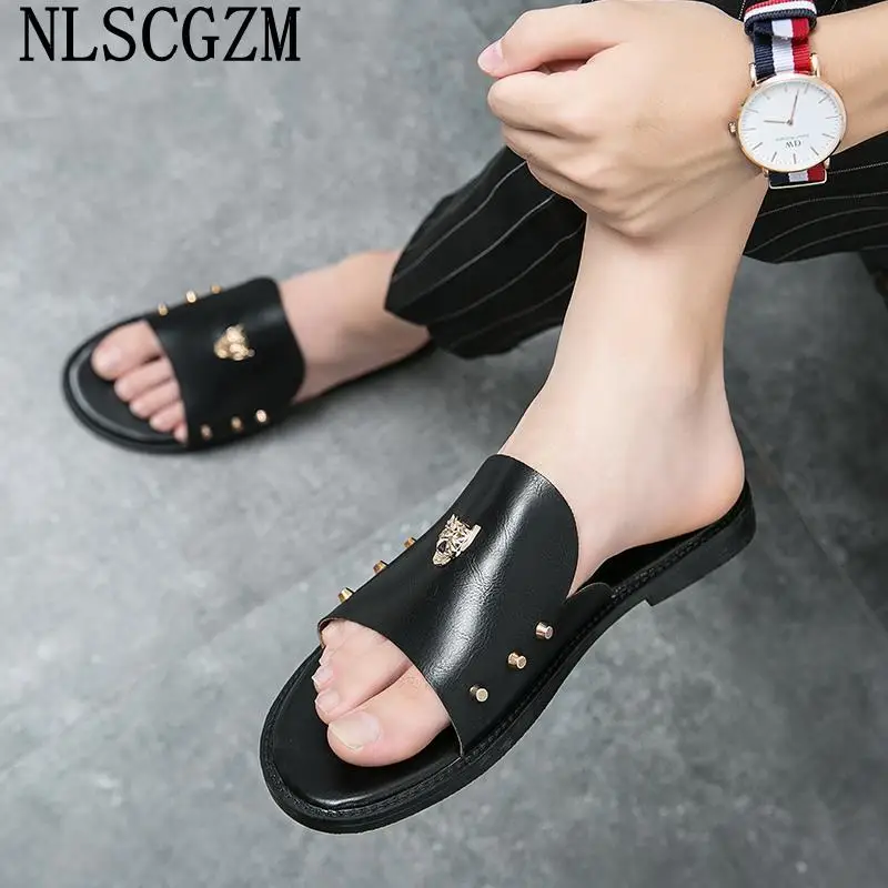

Summer Slippers Slides for Men Casuales Slippers Luxury Designer Leather Slippers for Men Summer Shoes Men шланцы женские летние