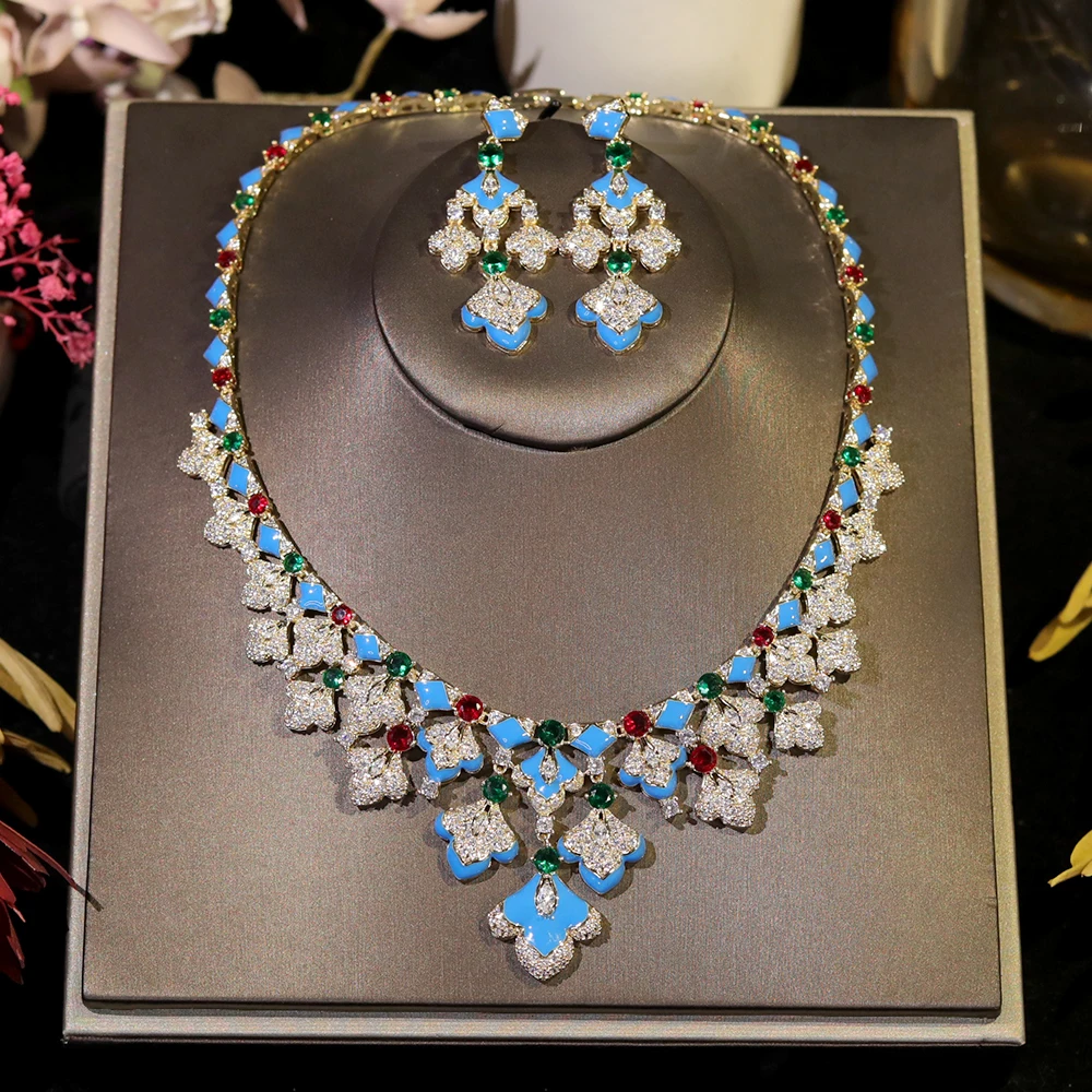 Модные комплекты ювелирных изделий женские роскошные кисточки цирконовый кулон