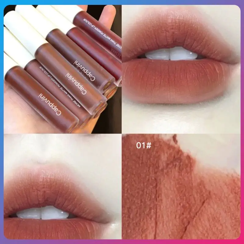 

6 Colors Lip Gloss Berry Rose Lipstick Velvet Matte Lipstick Red Lip Tint Mud Lip Glaze Lips Makeup Non-stick Cup