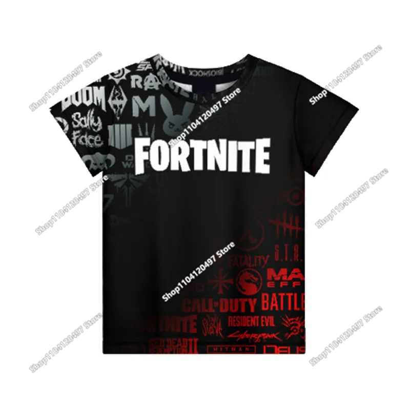 Фото Футболки с рисунком Fortnite, одежда для девочек, футболка для мальчиков, белые футболки с героями мультфильмов, детские летние рубашки, милые топы с принтом, костюм №2