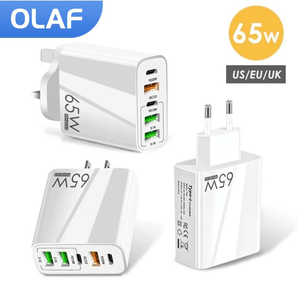 

Olaf 65 Вт Зарядное устройство USB 5 портов Быстрая Зарядка Тип C PD быстрое зарядное устройство для телефона корейские вилки зарядный адаптер для iPhone планшета