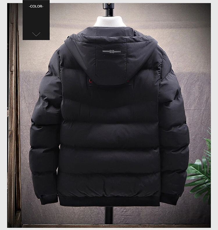 New Warm Thick Men Parka Jackets Winter Casual Mens Outwear Coats Patchwork Hooded Male Windbreaker Cotton Padded Black Jacket