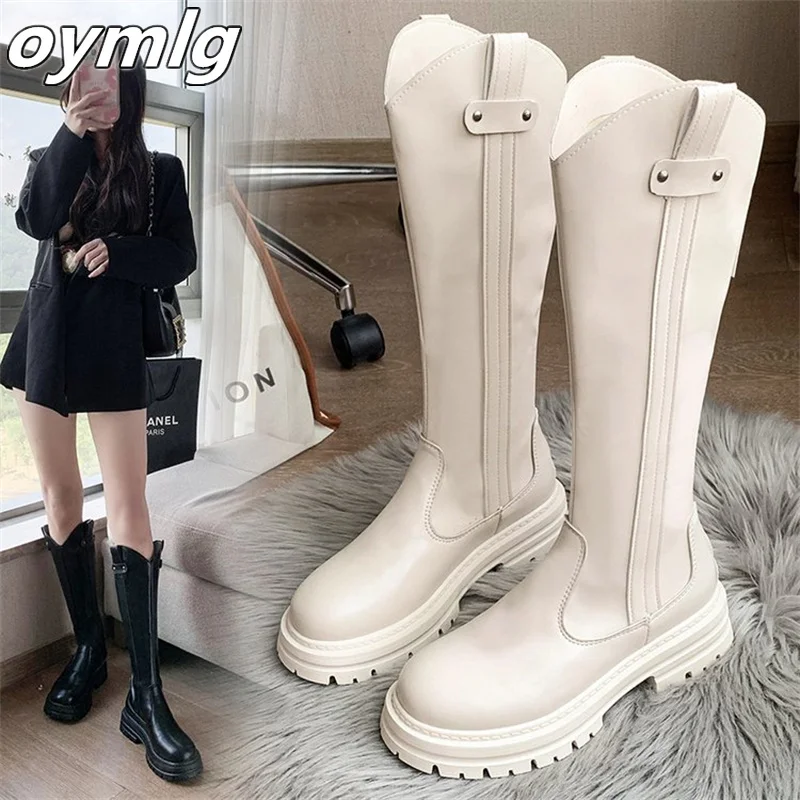 2022 autumn new muffin thick sole boots women's rear zipper elastic rider boots wholesale knee high boots women designer