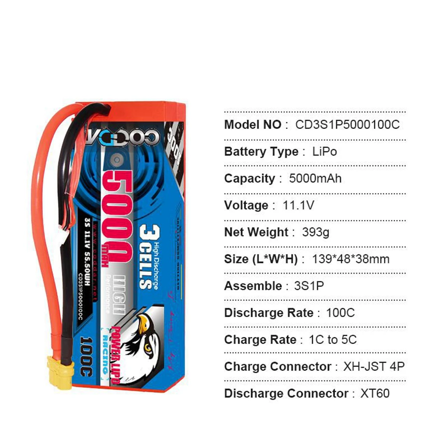 Фото CD3S1P5000100C 3S 11.1V 100C 5000mAh 1/10 Перезаряжаемый литиевый аккумулятор для радиоуправляемых моделей №2
