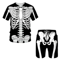 2022 summer fashion men t shirt set skeleton 3d print man tracksuit o neck tops shirts oversized clothes casual sport shorts