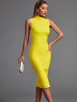 midi bandage dress 2022 new womens yellow bandage dress elegant sexy evening club party dress high quality summer fashion