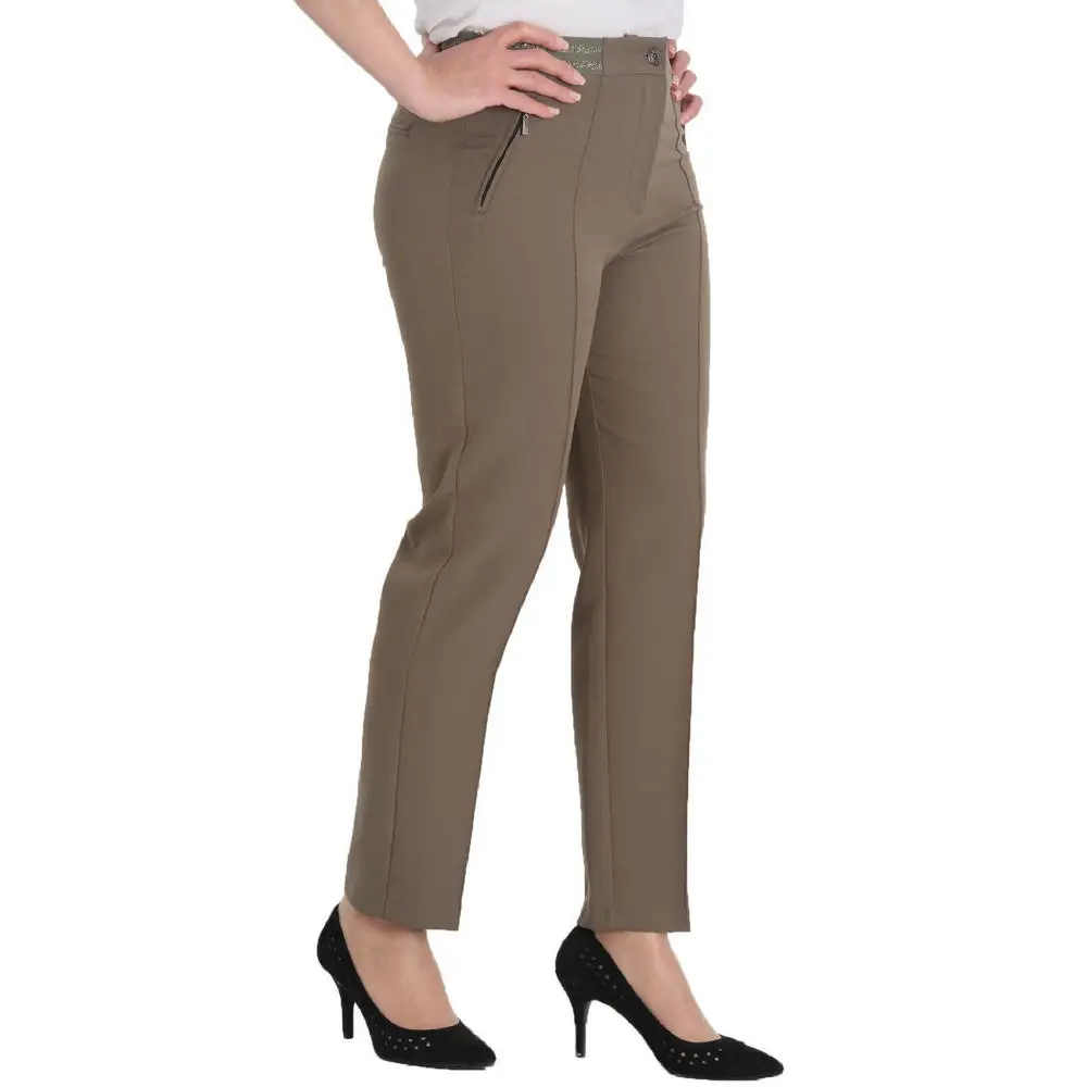 Fierte Women Plus Size Pants Nvr2152 Fabric Normal Elastic Waist Tight Bell-Bottomed Ankle Zipper Closure Spring Summer Casual