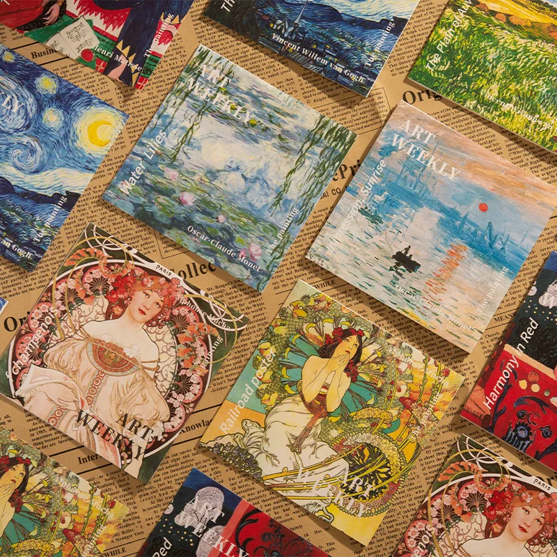 

MOHAMM 8 Sheets Famous Painting Oil Painting Newspaper Material Art Retro Handheld Tent Material DIY Decoration