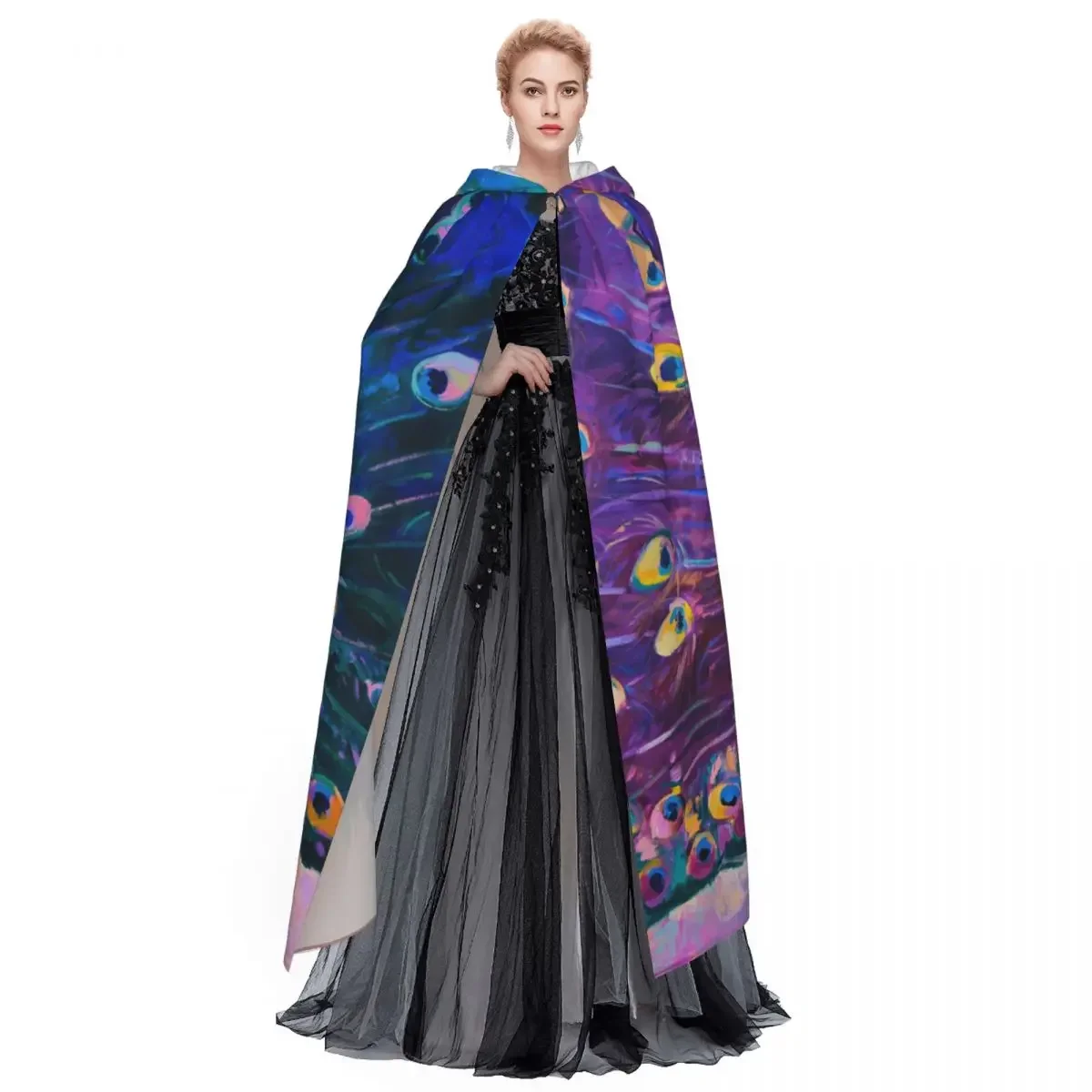 Костюм унисекс с капюшоном лавандовый павлин перьями накидка ведьмы вампира