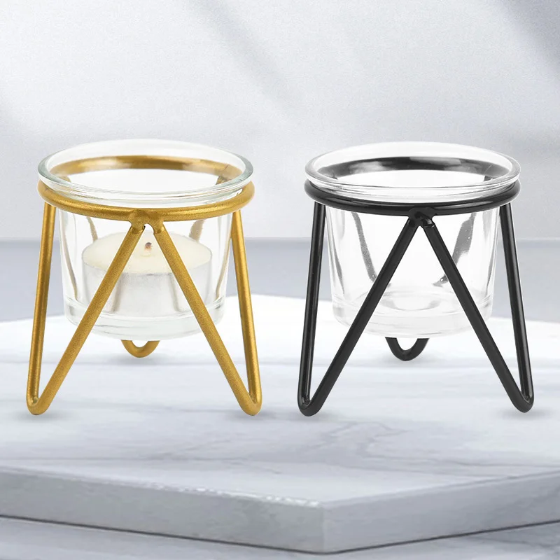 

Metal Candle Holder Iron Frame Glass Cup Black Golden Candle Cup Candlestick For Wedding Christmas Party Home Table Decoration
