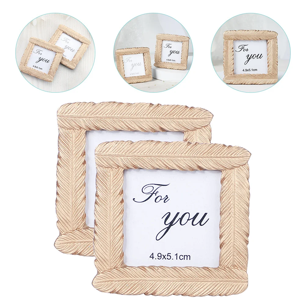 

2 Pcs Vintage Wedding Decor Photo Folder Small Frame 3x3 Decorate Picture Frames Gold Resin Mini 5x7