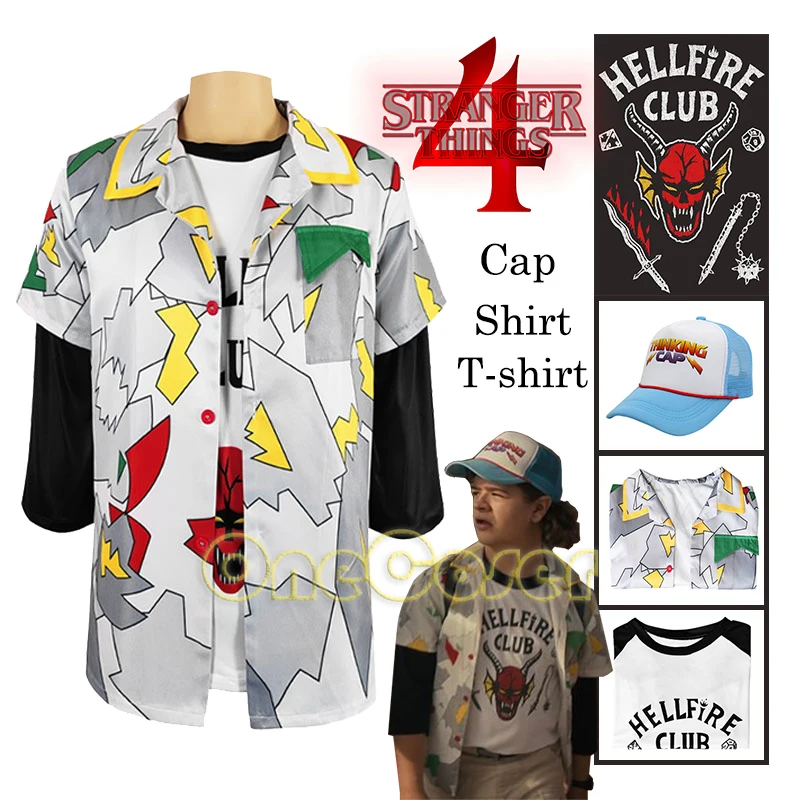 

2022 New Stranger Things Season 4 Hellfire Club T-shirt Shirt Cap Dustin Henderson Cosplay Costume Eleven Mike Will Lucas Dustin