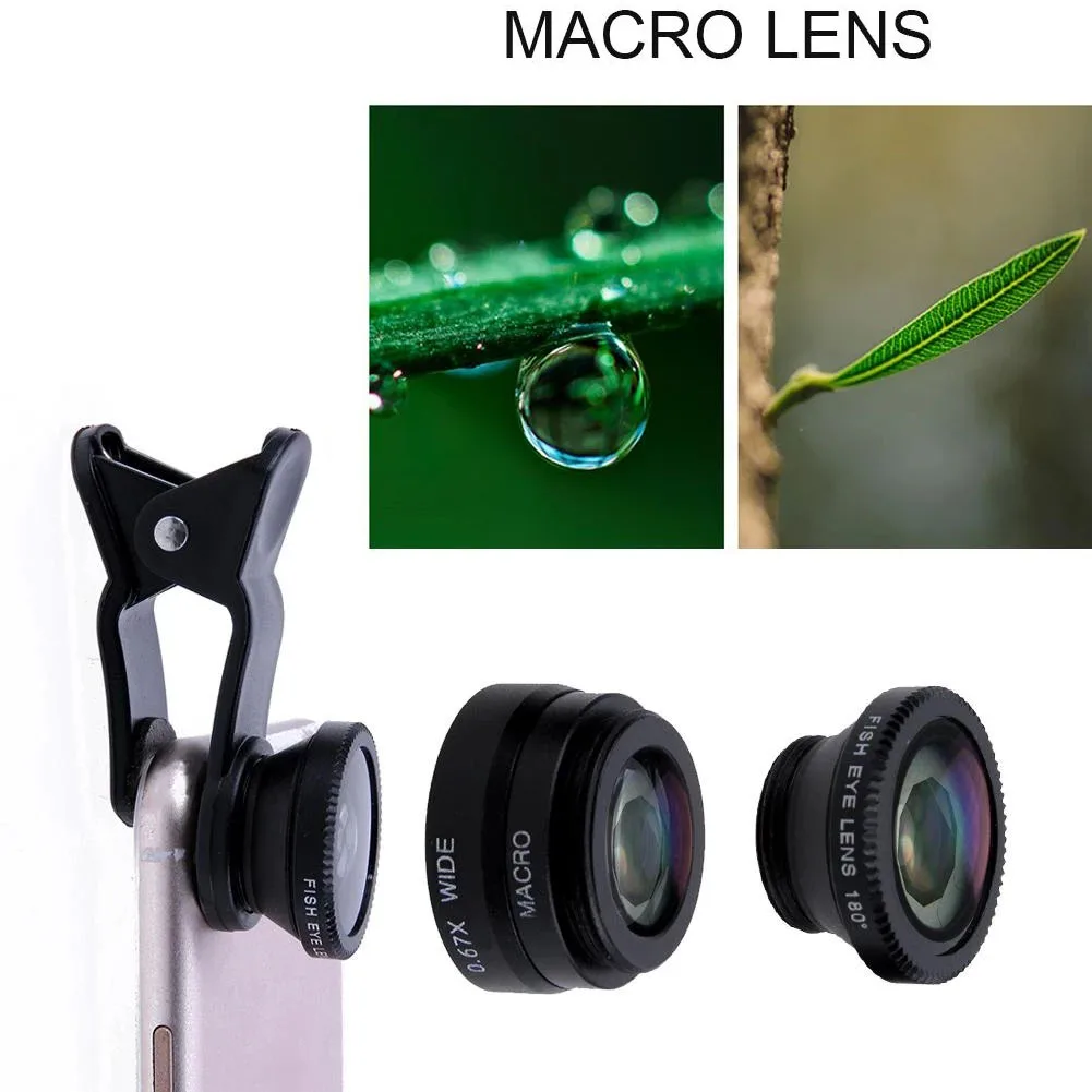 3 in 1 Wide Angle Macro Fisheye Lens Camera Kits Phone Fish Eye Lens with Clip 180 degrees for Phone Iphone 13 12 pro max X 7 8
