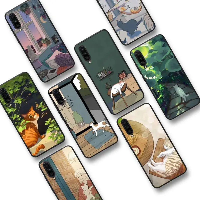 

FHNBLJ illustration Cute Japanese Cats Phone Case for Samsung S20 lite S21 S10 S9 plus for Redmi Note8 9pro for Huawei Y6 cover