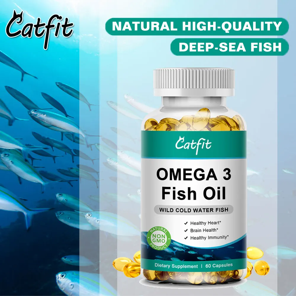 Catfit Nature Organic Omega3 Deep Sea Fish-Oil Capsules Anti-aging Cod-liver Oil Brain Eye Health Care Item for Elderly People