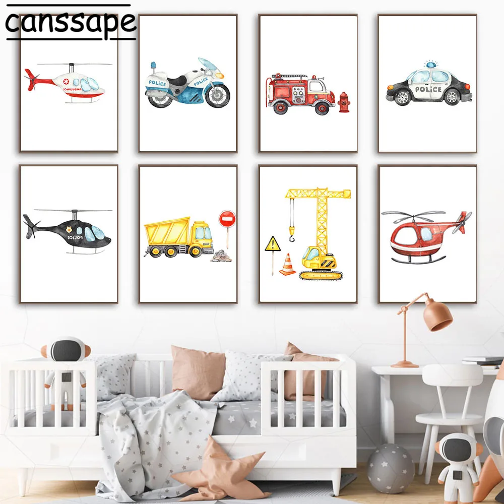 Настенные плакаты с самолетом грузовиком краном мотоциклом Картина на холсте