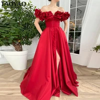 elegant taffeta prom dresses off shoulder flowers slit a line evening gowns buttoned long formal party dresses robes de soir%c3%a9e