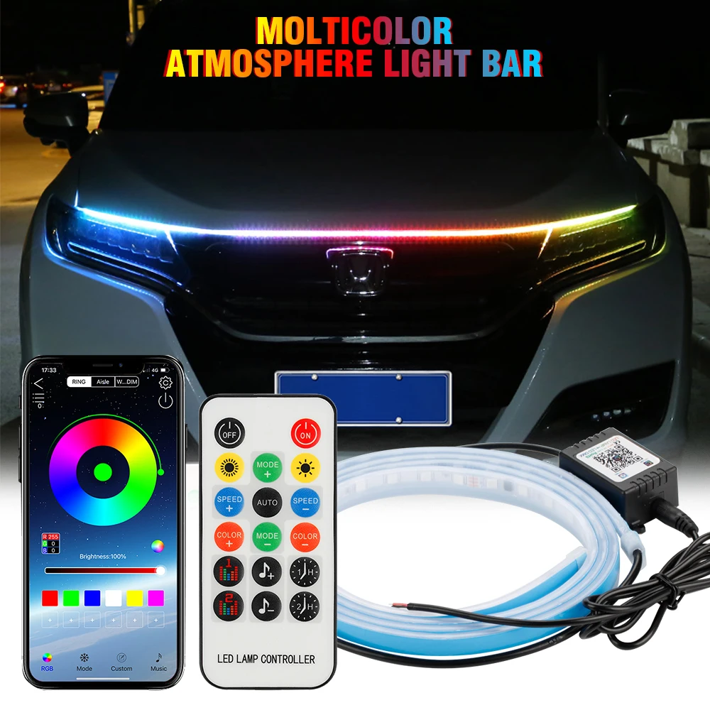 

Okeen Universal RGB Led Lights For Car Hood Light Strip Daytime Running Lights Decorative Light Bar Colorful APP Remote Control
