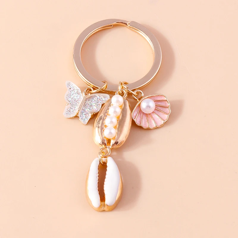 

Cute Pearl Shell Keychains Animal Butterfly Pendants Keyrings for Women Men Car Key Handbag Hanging Key Chains DIY Accessories