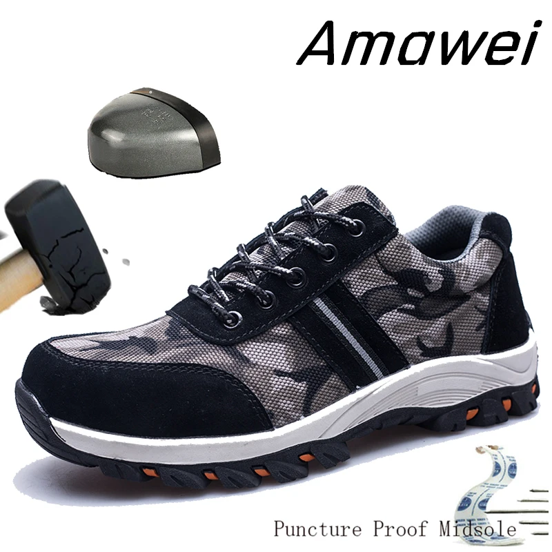 

Amawei Mens Hiking Boots Steel Toe Work Boots Womens Safety Shoes Light Weight Indestructible Shoes Non Slip Shoes Work Sneakers