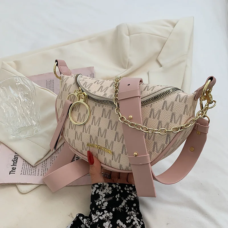 

Letter Printed PU Leather Crossbody Bags For Women Luxury Chain Shoulder Chest Bag Female Waist Pack Lady Fanny Pack Women Brand
