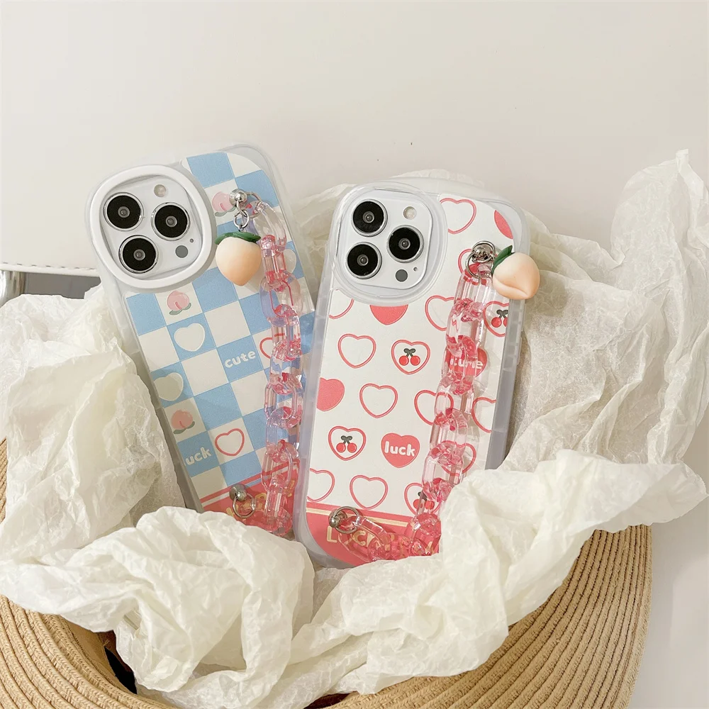 Милый мягкий чехол для телефона в клетку с изображением персика вишни фруктов