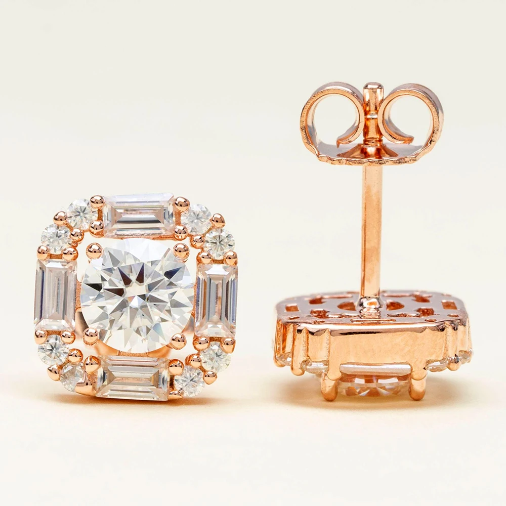 Square Bling Moissanite Earrings For Women S925 Silver Ear Studs Real Diamond Jewelry Pass Tester With GRA Free Shipping