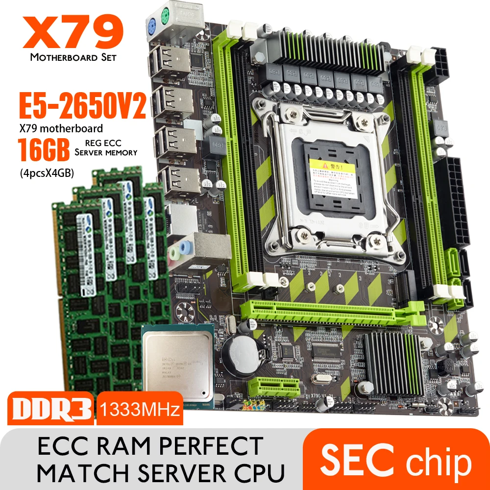 Atermiter X79 материнская плата с XEON E5 2650 V2 4PcsX 4 ГБ = 16 DDR3 1333 REG ECC оперативная память