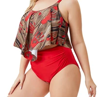 womens swimwear cover up hand prin split swimsuit plus size casual red bikini swimwear bathing beachwear suit