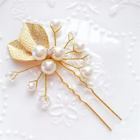 fashion pearl golden leaves bridal bridesmaid hair jewelry hairpins hair clips wedding hair accessories